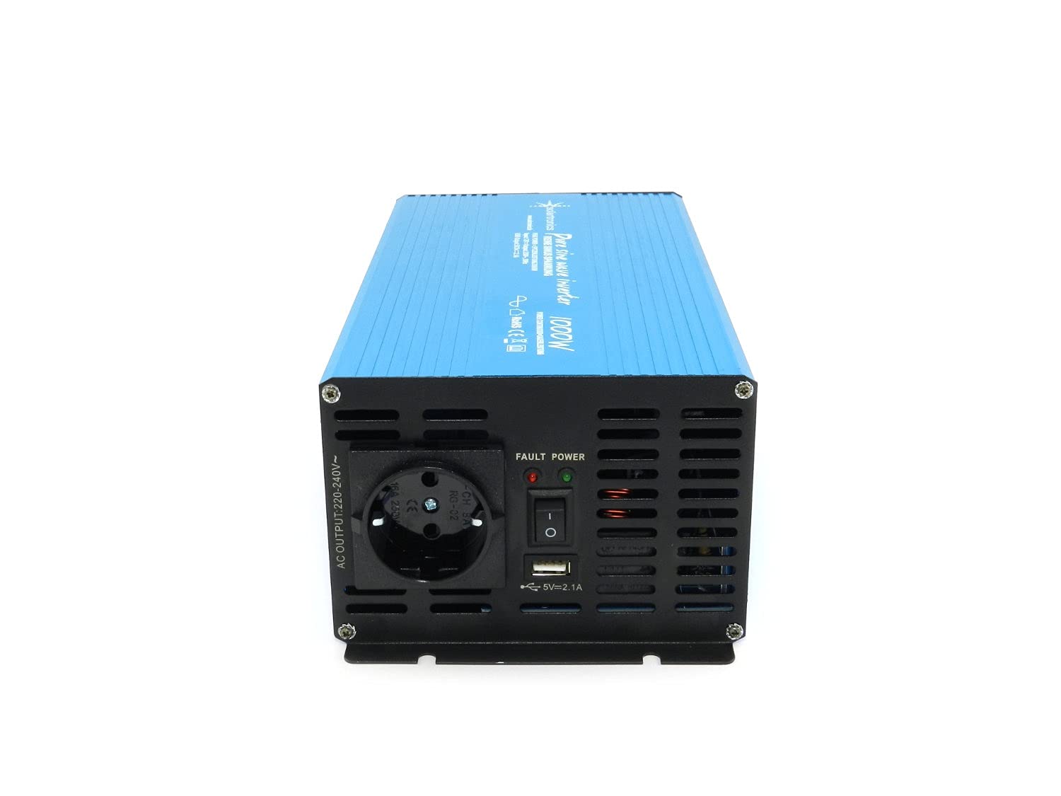 solartronics TS1000 przetwornica napięcia 12 V na 230 V, 1000 W, 2000 W, czysta sinusoida, niebieski falownik solarny gniazdo USB AC