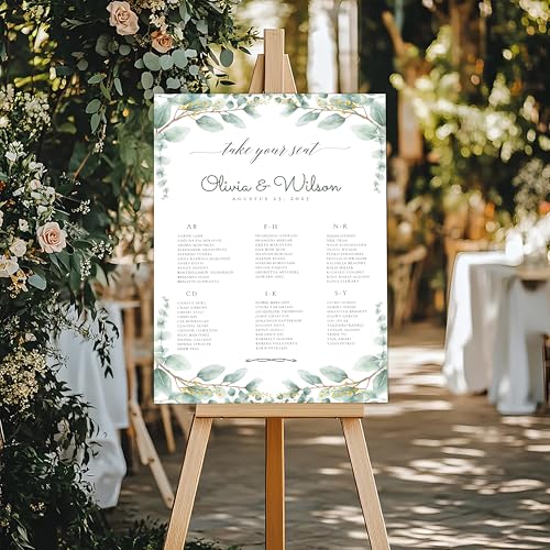 Wedding Seating Chart Sign – Greenery Eucalyptus Table Plan Display for Guests, Custom Chart Board for Reception, Personalized Wedding Seating Template for Easel or Frame