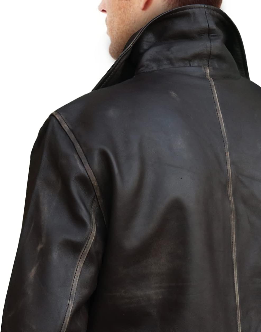 Mens Natural Lambskin Classic Retro Distressed Leather Coat Jacket