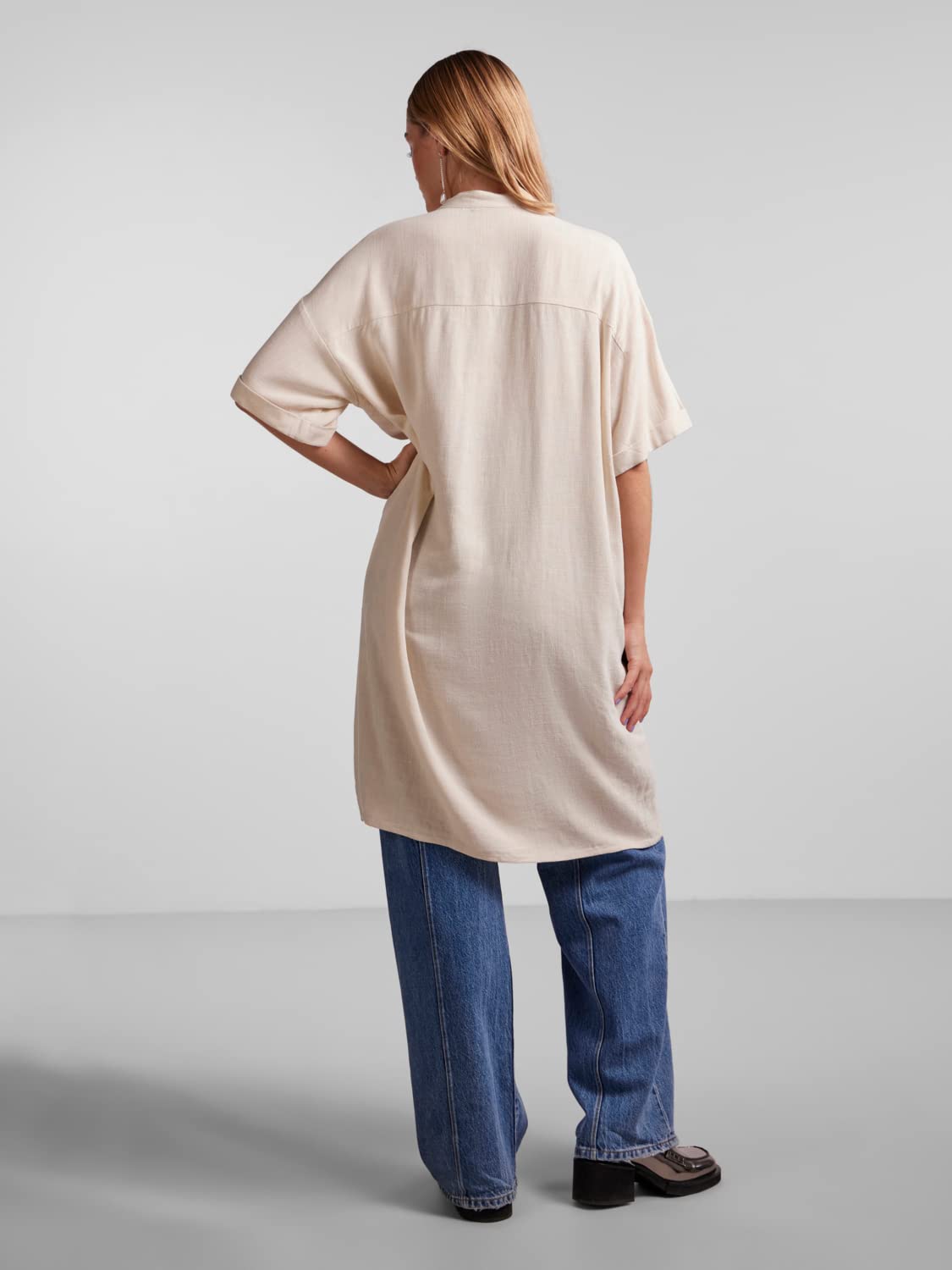 PIECES Pcvinsty SS Linen Shirt Dress Vestito Donna