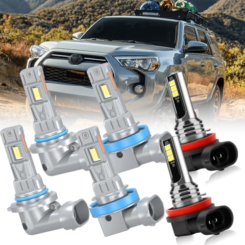 Luminavexel LED Headlight and Fog Light Bulb Kit for Toyota 4Runner 2010-2020, 9005 High Beam H11 Low Beam and H11 Fpg Lights 6500K White, 400% Brighter, Plug and Play, 6-Pack