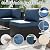 SUNLEI 5 Piece Outdoor Patio Furniture Set with Fire Pit Table, Black PE Rattan Wicker Conversation Sofa Set with Blue Cushions, All Weather Sectional Patio Couch for Backyard, Deck, Garden, Porch