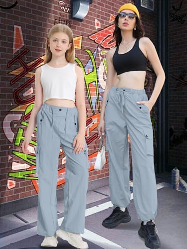 Image of Cromoncent Cargo Pants Girls & Women Parachute Pants Y2K Baggy Rave Clothes Waterproof with Pockets, 6 Years - 3XL