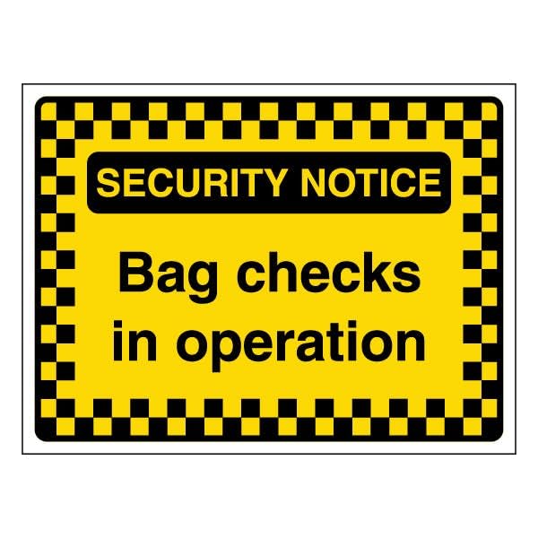Panneau de sécurité Bag Checks In Operation rigide avec finition phosphorescente