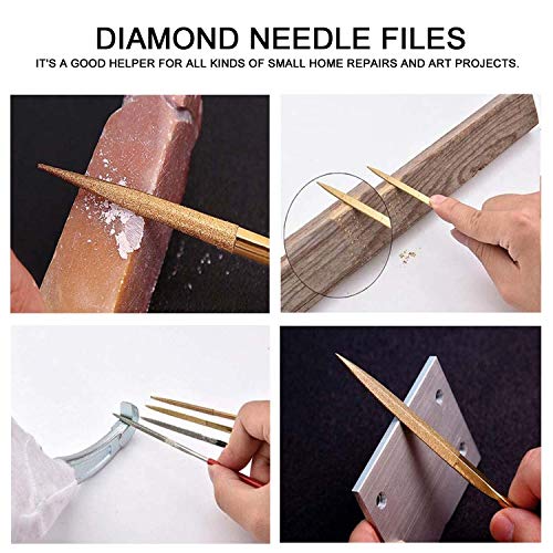 Jonmon Diamond Needle File Set - 10Pcs Mini Titanium Coated Files Kit, Jewelers Hand Files Tool For Filing Wood Ceramic Glass Jewelry Diy Woodworking Rough Carving #TOP1