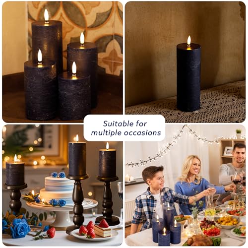Image of Blue Flameless Pillar Candles, Battery Operated Candles with Remote, Real Wax Flickering LED Candles for Home Party Wedding Holiday Decor, Set of 4, Φ 3 inch H 4 inch 5 inch 6 inch 8 inch
