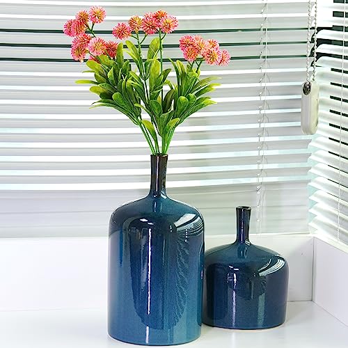 Ceramic Vases For Home Decor - Modern Blue Vases For Flowers,Reactive Glaze Tall Vases With Long Neck For Living Room, Decor, Wedding Dinner Table Party 4.5 X 4.5 X 9.5 Inch Cynkeyee #TOP1