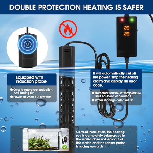 Image of 800w Aquarium Heater, Submersible Fish Tank Heater,Intelligent Frequency Conversion with Over-Temperature Protection and Automatic Power-Off When Leaving Water for