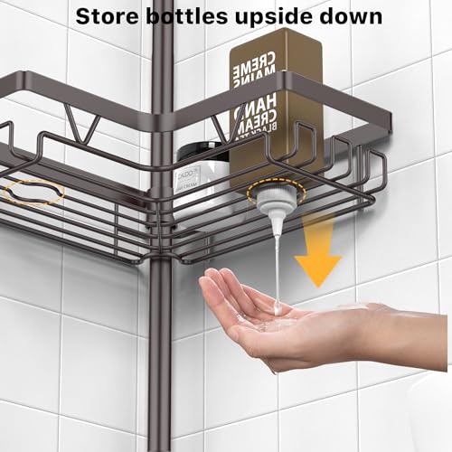 Image of KEGII 4-Tier Corner Shower Caddy Tension Pole - Waterproof Shower Rod Organizer, Floor to Ceiling Tension Rod 25-114.2 inch, Stainless Steel Corner Shower Shelf, Bronze