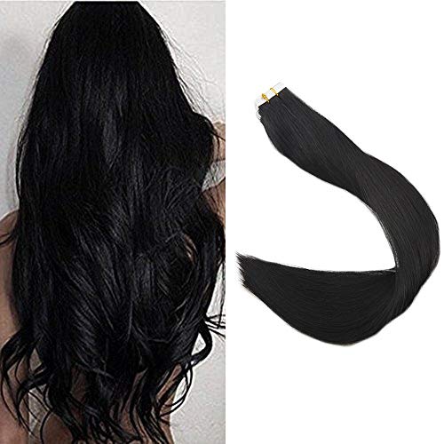 [Surprise] 24" Double Sided Tape for Skin Weft Hair Extensions 20Pcs 50 Gram Color #1 Jet Balck Seamless in Remy Human Hair Extension