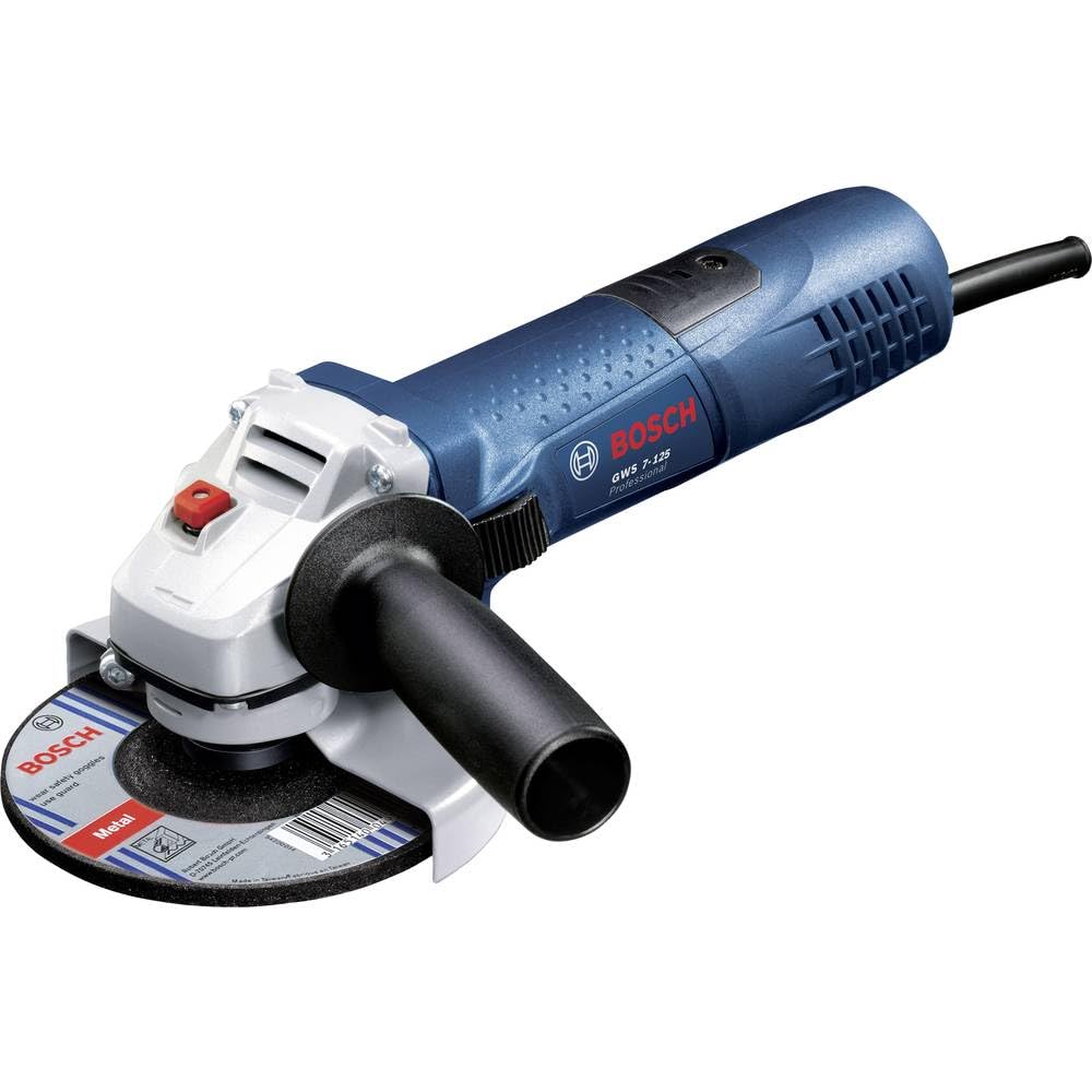 Bosch Professional meuleuse angulaire GWS 7-125 (Ø disque 125 mm, puissance 720 W, avec poignée auxiliaire, flasque de serrage, capot de protection, écrou de serrage, clé à ergots)
