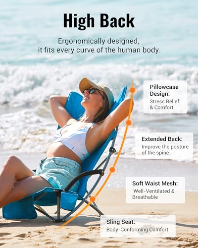 KingCamp Low Beach Chair, Folding Portable Chairs for Adults lightweight Extra Wide Ergonomic High Mesh Back Seat 300lbs Heavy Duty Oversized Gear with Carry Bag for Outdoor Lawn Camping Picnic - Thumbnail 4