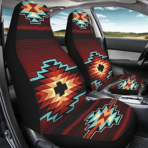 Fuibeng Southwest Nativa American Tribal Aztec Geometry Red Car Seat Cover,Universal 2 Pcs Car Front Seat Covers Southwestern Bucket Seat Decoration Accessories Fit Vehicle Cars,For Women Men #TOP2
