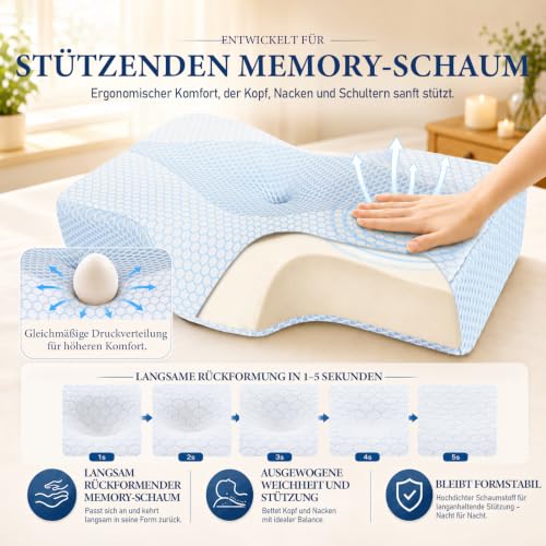Hypuno Nackenstützkissen, ergonomisches Kopfkissen mit Hohlraum, 2 Höhen und kühlendem Bezug… – Ansicht 6