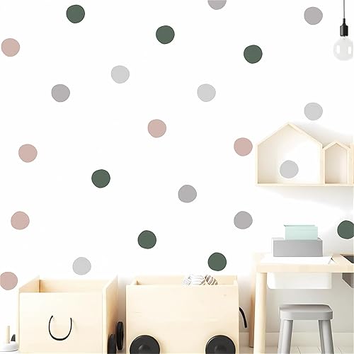 Miniatura 4 de sacinora - Calcomanías de pared de lunares grises, verde oscuro y rosa, calcomanías de pared de arte circulares extraíbles de vinilo para despegar y