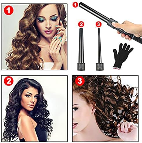 iMissiu Tourmaline 3 in 1 Curling Wand Set with 3 — side view showing full product dimensions