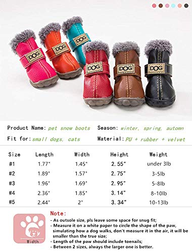 Hdwk&Hped Warm Dog Snow Boots Waterproof Pu Small Dog Boots Anti-Slip Pet Shoes Paw Protector For Winter 2 Styles #1-#5 (Solid Style - Brown, #5) #TOP6