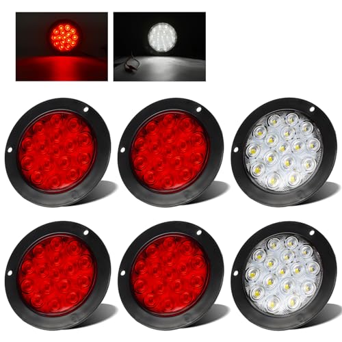 LIGBT 6Pcs 4 Inch Round Led Trailer Tail Lights 4 Red and 2 White 4" 16 Led Stop Turn Tail Backup Reverse Lights for Truck Trailer RV Camper DC 12V 24V by LIGBT - Used condition - Image 8