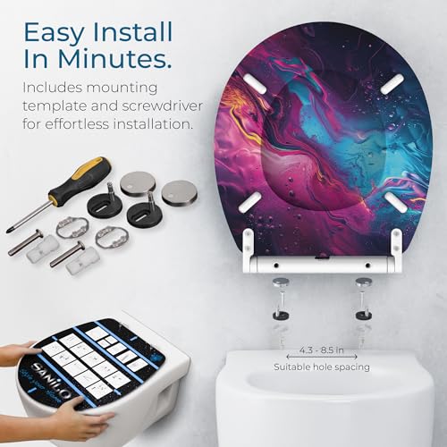 Image of Sanilo Wooden Toilet Seat with Quick Release & Soft Close [ROUND] - Decorative & Slow Close Molded Wood Seat - With One Click for Easy Installation & Cleaning - With Adjustable Fit (Lumen)