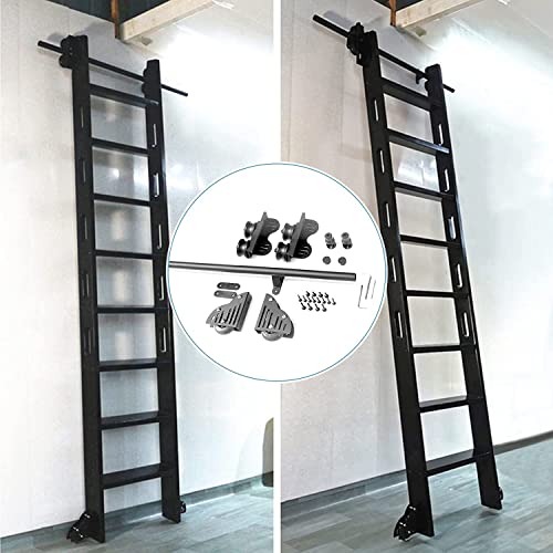 Retractable Rolling Ladder Hardware Kit, 10ft/300cm, Black Steel Round Tube, for Library Sliding Ladder, Retractable Lad