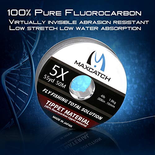 M Maximumcatch Maxcatch Fluorocarbon Fly Fishing Tippet Material Leader Line –Virtually Invisible – 55Yards 0X-6X (Made In Japan) (4X) #TOP2