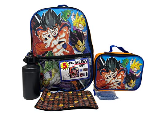 Dragon Ball Z Backpack with Lunch Box Set for Boys & Girls, 16 inch, 5 Piece