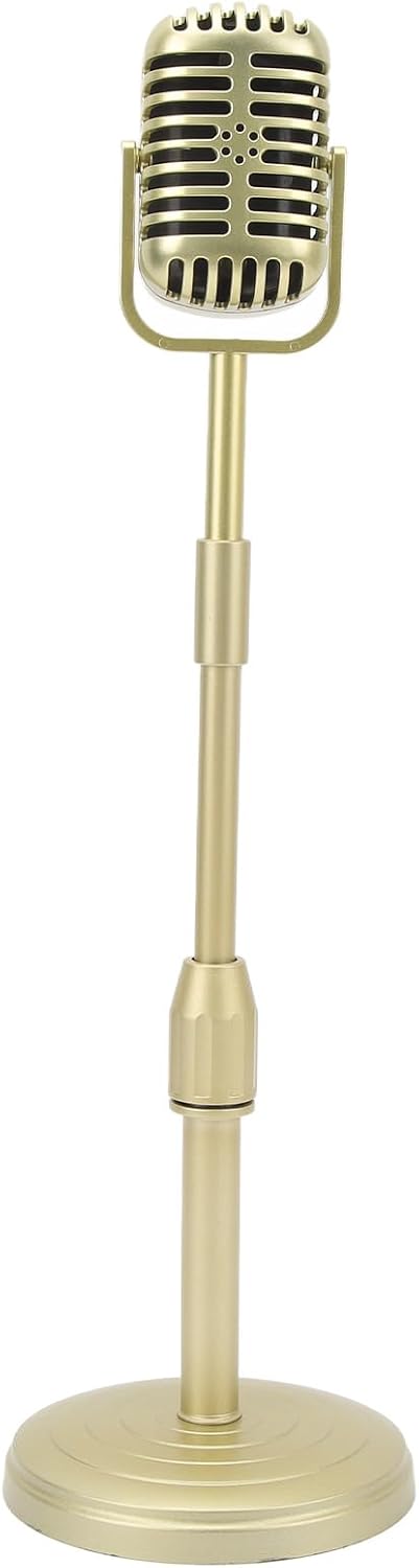 Yctze Liftable Retro Microphone Prop - Lightweight & Vintage Microphone Model for Stage Performances, Cosplay, Photo Shoots & Singing Dance Practices (Gold)