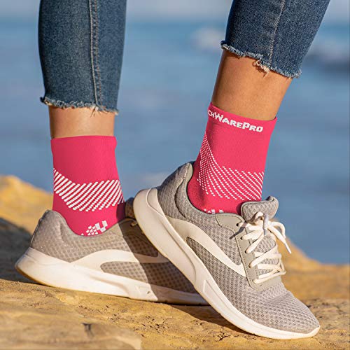 Techware Pro Ankle Compression Socks - Plantar Fasciitis Sock & Foot Support (M, Pink/White) #TOP5