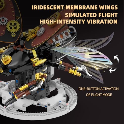 Image of Bionic Steampunk Beetle Insect Building Set, Poseable Articulated Mechanical Joints, Motorized Movable STEM Brick Model with Display Stand, Vintage Gear Collectible Decor Gift for Kids Teens Adults