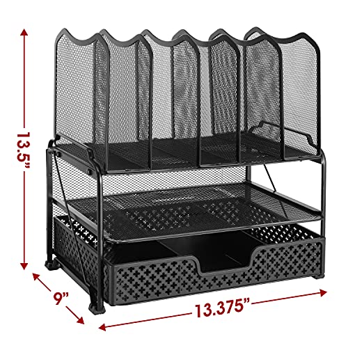 Ekisemio 2 Tier Desk File Organizer, Letter Tray Paper Organizer With Drawer For Office, Black #TOP6