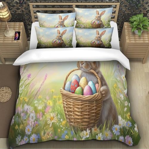 Parure Lapin de Pâques 3D de qualité supérieure, drap de couette King en microfibre
