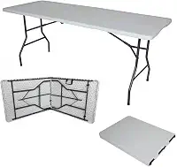 Mesa Dobrável Vira Maleta Com Alça Portátil 1.80m Para Camping Pesca Jardim Área Externa Ou Interna Salão De Festas Gourmet (Branco)