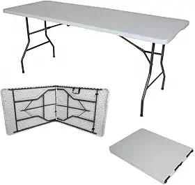 Mesa Dobrável Vira Maleta Com Alça Portátil 1.80m Para Camping Pesca Jardim Área Externa Ou Interna Salão De Festas Gourmet (Branco)