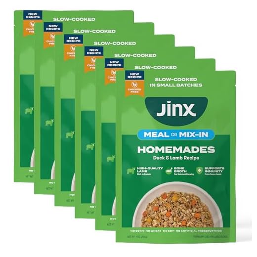 Jinx Wet Dog Food Pouches, Meal or Dog Food Topper Mix with Dry Dog Food, Made with Real Lamb & Duck, Bone Broth, No Fillers, Puppy, Adult, Senior, 9oz, 6 Pack