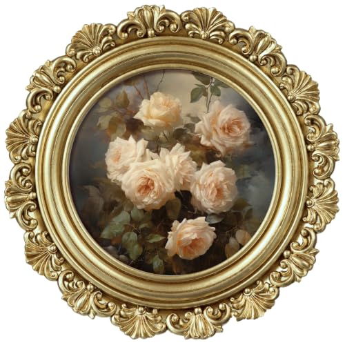 Image of eletecpro 4x4 Round Picture Frame Glass Cover, Gold | Retro Ornate Gold Photo Frame for Tabletop or Wall Mount Decor