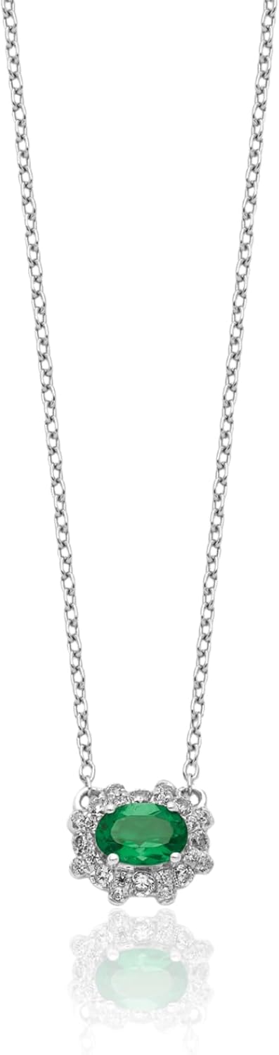 IceCarats 14K Solid White Gold 0.40 carat Green Emerald Diamond Small Pendant Necklace 18mm 3/4 inch Oval Cut, Natural, Prong Set For Her