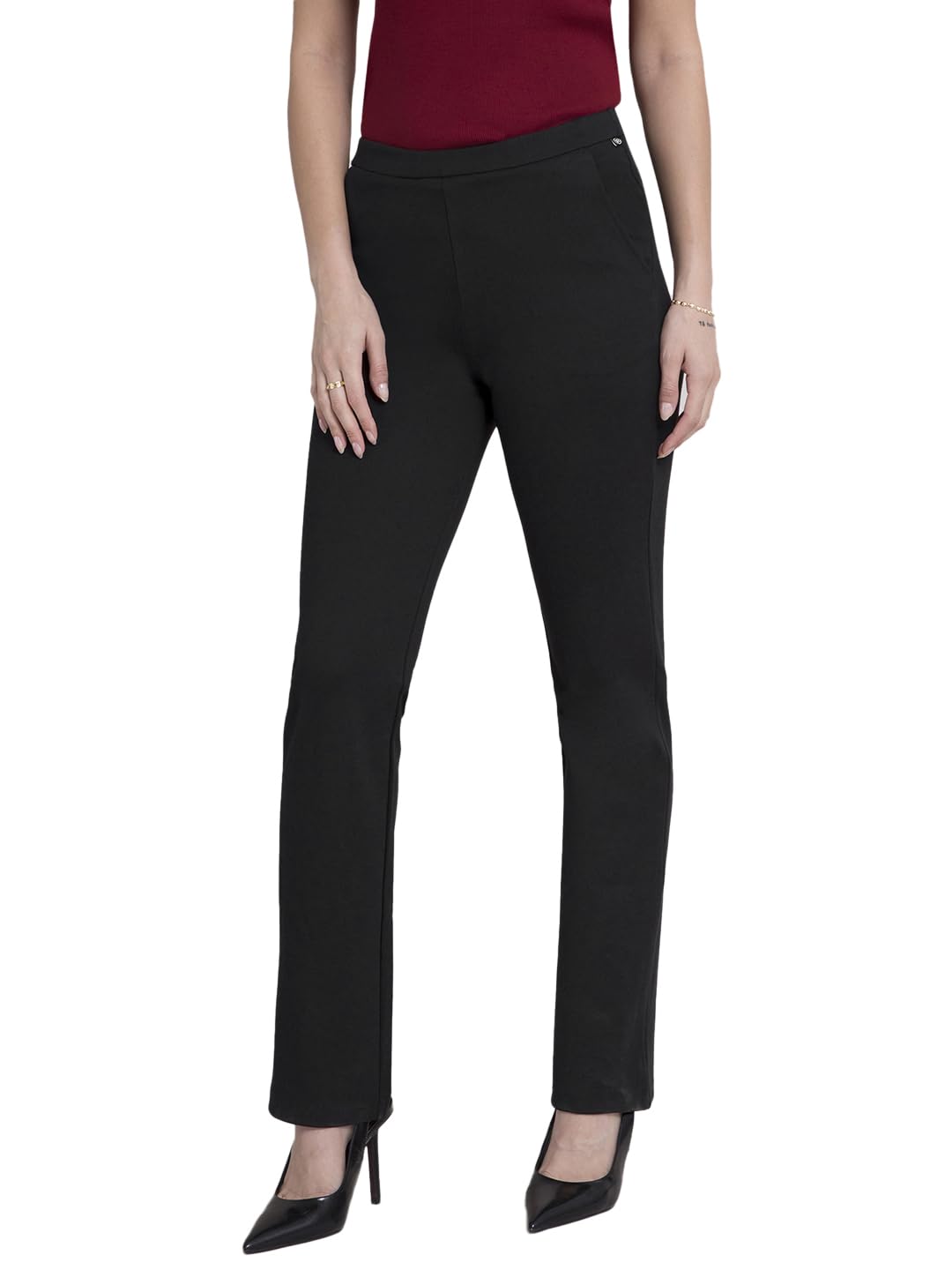 fablestreet Women's 4 Way Stretch Bootcut Livin Black Pants-picture-11