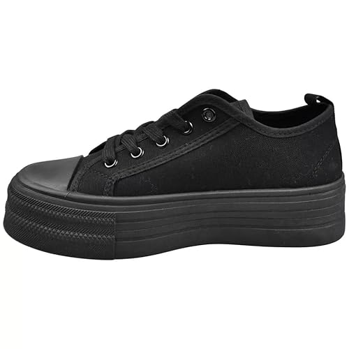 LoudLook Ladies Platform Trainers Canvas Pumps Gym Lace Up Comfy Heel Summer Casual Shoes Sizes Black 5 - Image 3