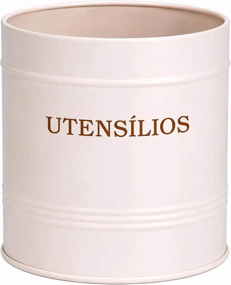 Porta Utensílios de Cozinha em Metal Galvanizado – Organizador para Bancada, Estilo Moderno e Decorativo, 11 x 15 cm