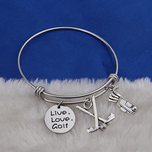 FEELMEM Golf Bracelet Live Love Golf Expandable Charm Bracelet Golf Jewelry Gift for Golf Lover/Golf Club/Golf Team(silver)2
