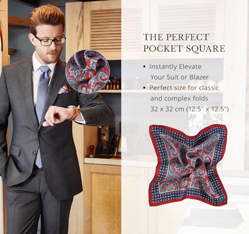 Image of Italian 100% Silk Pocket Square, Premium Small Batch Accessory for Men, 32x32 cm (12.5''x12.5''), One Side Print