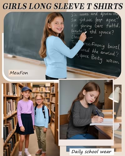 3 Pack Girls Long Sleeve Shirts Basic Casual Tops Loose Fit Kids Crewneck Solid Soft Layering Shirts2