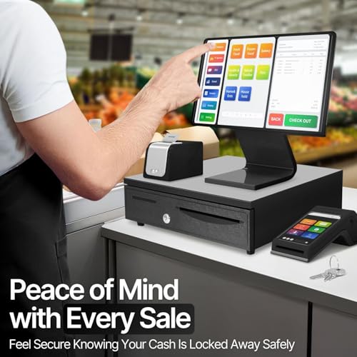 Flexzion Cash Drawer for Small Businesses - 16 Inch Metal Register with RJ11/RJ12 POS Cable, 5 Bill 5 Coin Tray, Removable Coin Compartment, Locking Money Drawer Box, Black Cash Register for Business by Flexzion - Image 2