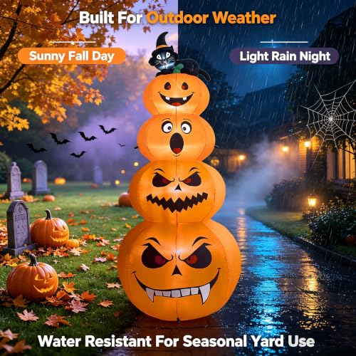 Image of 8FT Halloween Inflatable Stacked Pumpkins with Black Cat & LED Lights