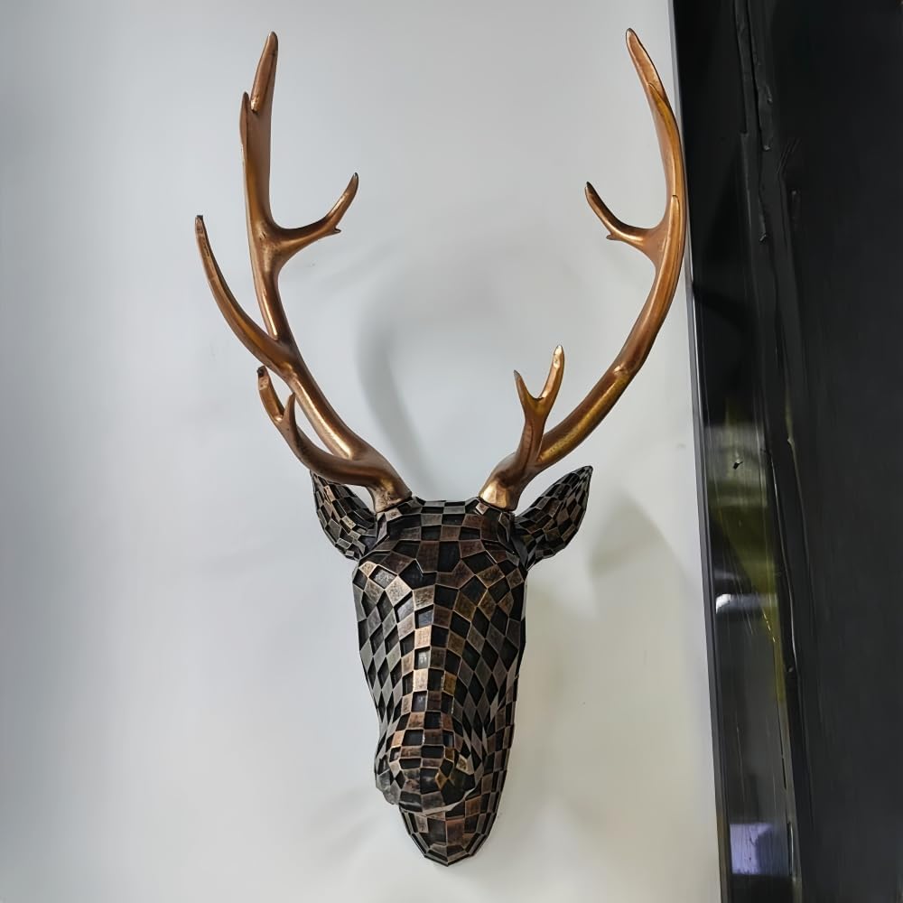 Deer Head Wall Mount Decor, Animal Head Sculptures Wall Hanging Animal Resin Wall Art Decoration for Living Room Bedroom Kitchen Home Office Gift Decor, Brown Color