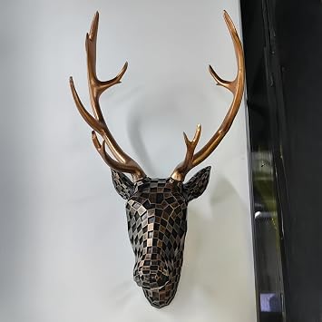 Deer Head Wall Decor, Golden Antlers Wall Art, Deer Wall Sculpture 15.7"