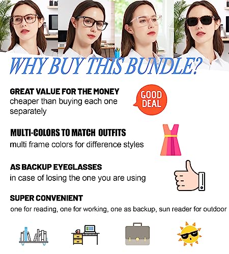 Image of 4 PACKS Blue Light Blocking Reading Glasses Women 1.0 1.25 1.5 1.75 2.0 2.25 2.5 2.75 3.0 3.5 4.0 5.0 6.0