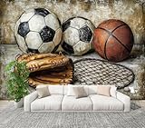 Modern Peel and Stick Wall Mural Wallpaper Vintage Baseball Basketball Football Playroom Balls Soccer Ball Self Adhesive Removable Wall Stickers for Living Room Bedroom TV Background 69''x98''