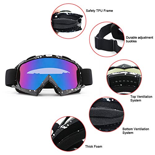 Image of SPOSUNE Motorcycle Goggles, ATV Dirt Bike Off Road Racing MX Riding Goggle Anti-Scratch Dustproof Bendable UV400 Eyewear with Padded Soft Thick Foam,Adjustable Strap for Adults' Cycling Motocross