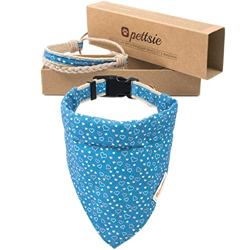 Hundehalstuch mit Halsband und Freundschaftsarmband von Pettsie, Verstellbare Größen S, M, und L, Abnehmbares Bandana Tuch, Inklusive, Hundeliebhaber, M, Blau